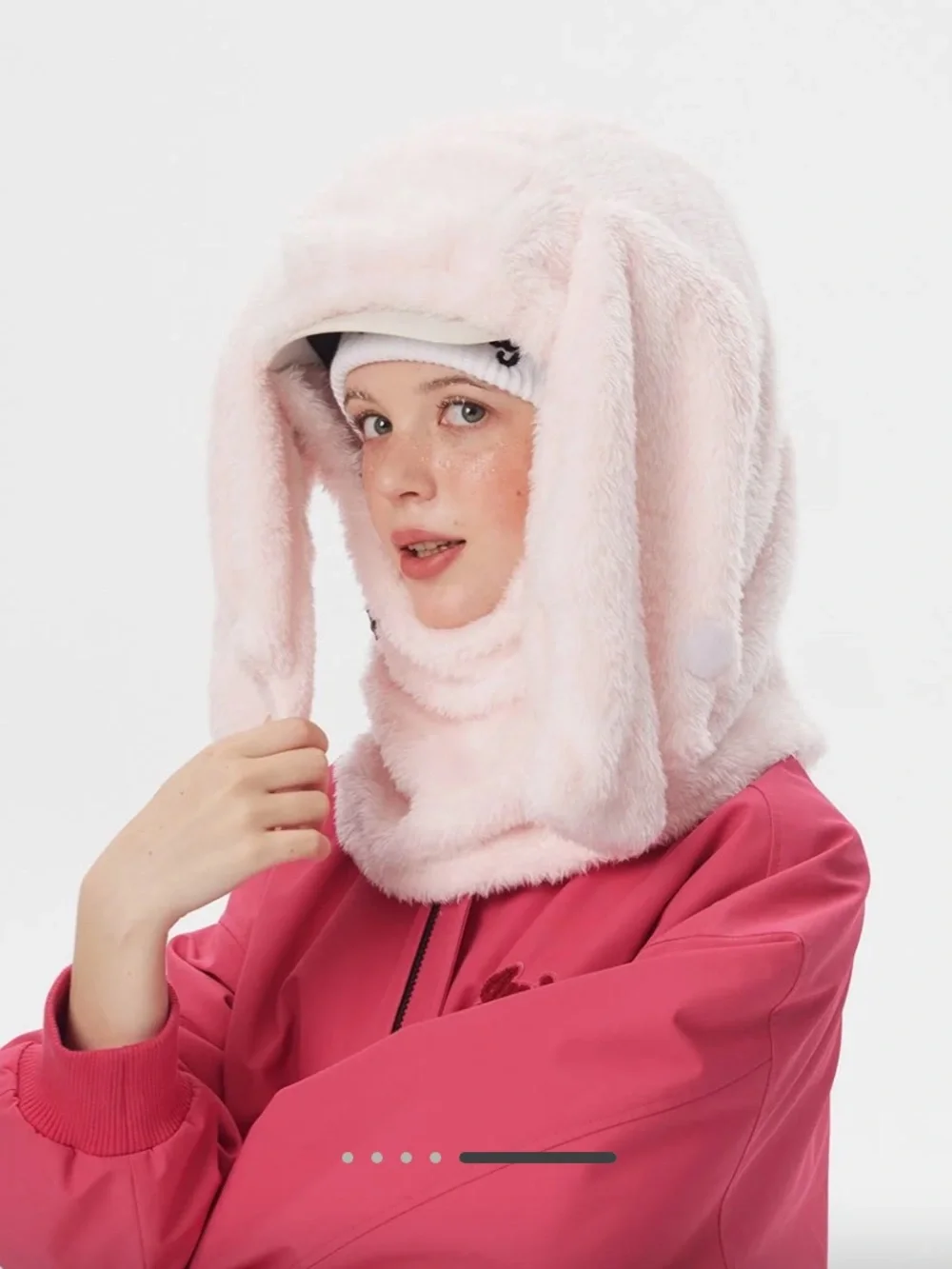 Plush Bunny Hood Scarf for Kids - Light Pink